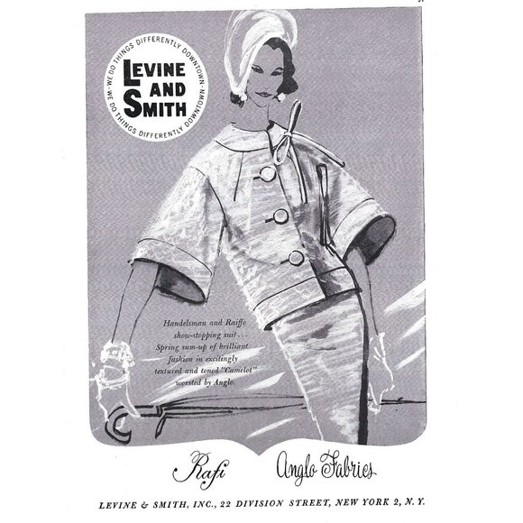Levine and Smith Rafi Anglo Fabrics Fashion NYC 1960s Vintage Print Ad 9 inch - Picture 1 of 2